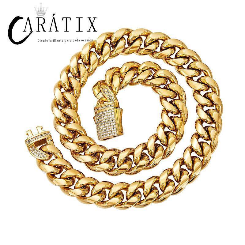 CARÁTIX 6–14mm Stainless Steel Cuban Chain | CZ Zircon Heavy Hip Hop Necklace for Men - CaratixJewelry